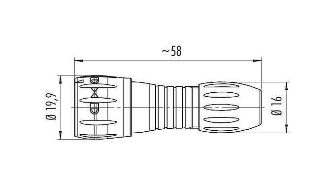 Dibujo a escala 99 0771 000 08 - Bayoneta Conector de cable macho, Número de contactos: 8, 2,5-4,0 mm, sin blindaje, soldadura, IP67