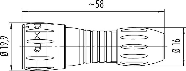 Dessin coté Baïonnette Connecteur mâle, Contacts: 8, 2,5-4,0 mm, non blindé, souder, IP67