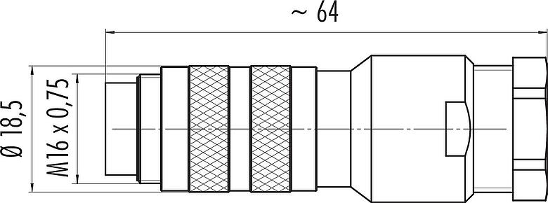 Dessin coté M16 Connecteur mâle, Contacts: 7 (07-a), 8,0-10,0 mm, blindable, souder, IP67, UL 2238, avec anneau de protection