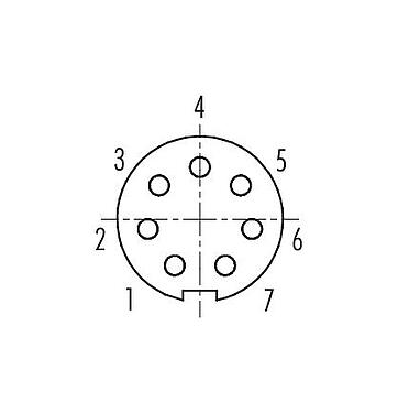 Disposición de los contactos (lado de la conexión) 99 0422 70 07 - M9 Conector hembra en ángulo, Número de contactos: 7, 3,5-5,0 mm, sin blindaje, soldadura, IP67