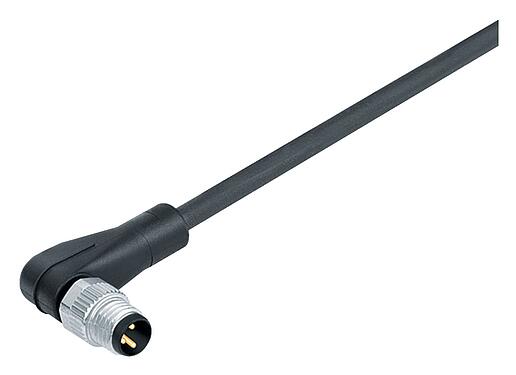 Ilustración M8 Conector macho en ángulo, Número de contactos: 8, sin blindaje, moldeado en el cable, IP67/IP69K, UL 2238, PUR, negro, 8 x 0,25 mm², 2 m