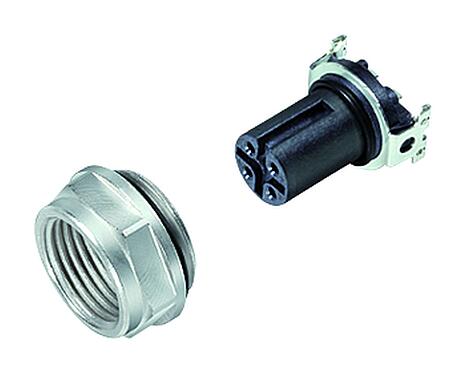 Illustration M12 Female panel mount connector, Contacts: 4, unshielded, SMT, IP67, M14x1.0, Front mounting