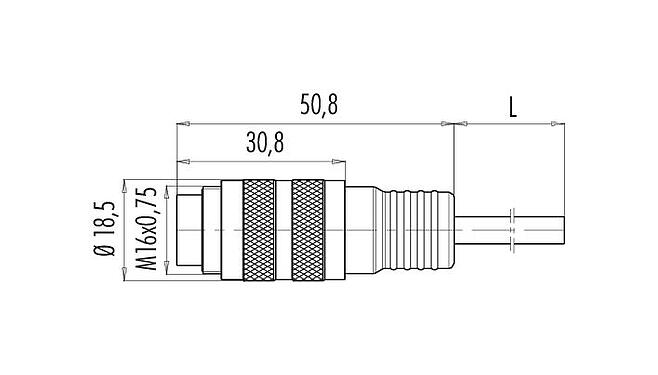 Dibujo a escala 79 6113 20 05 - M16 Conector de cable macho, Número de contactos: 5 (05-a), blindado, moldeado en el cable, IP67, PUR, negro, 5 x 0,25 mm², 2 m