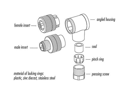 Component part drawing 99 0436 165 05 - M12 Female angled connector, Contacts: 5, 6.0-8.0 mm, unshielded, screw clamp, IP67, UL