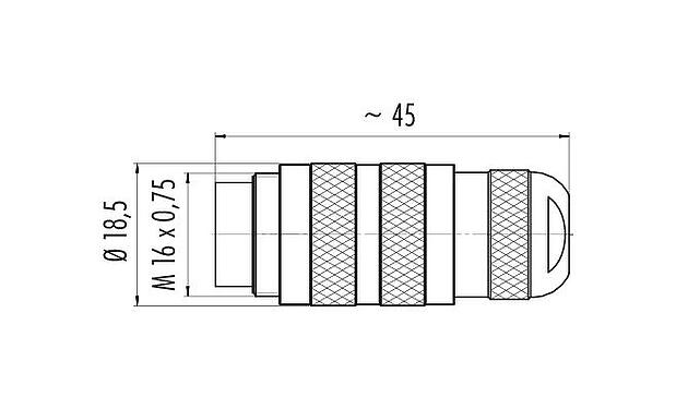 Scale drawing M16 Male cable connector, Contacts: 4 (04-a), 4.1-7.8 mm, unshielded, solder, IP67, UL 2238, Short version