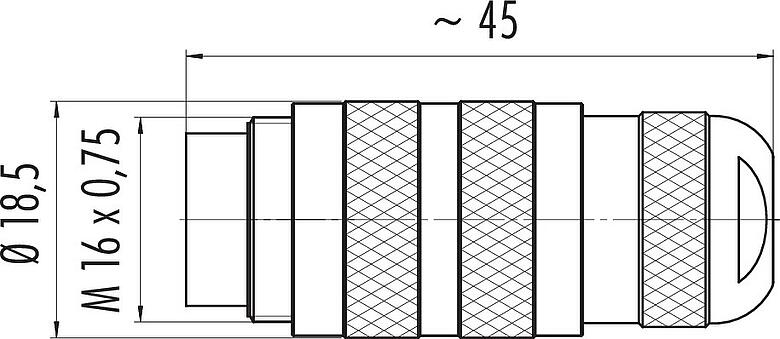 Dessin coté M16 Connecteur mâle, Contacts: 4 (04-a), 4,1-7,8 mm, non blindé, sertir (Les contacts à sertir doivent être commandés séparément), IP67, UL 2238, Version courte