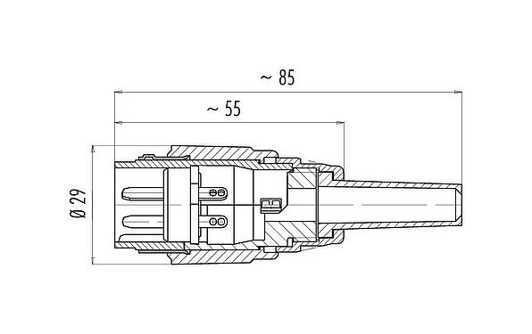 Dessin coté Baïonnette Connecteur mâle, Contacts: 12, 5,0-8,0 mm, blindable, souder, IP40