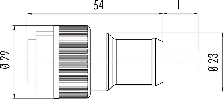 Scale drawing RD24 Male cable connector, Contacts: 3+PE, unshielded, moulded on the cable, IP67, PVC, black, 4 x 1.50 mm², 2 m