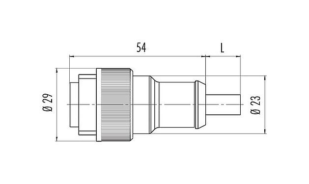 Dibujo a escala 79 0235 20 07 - RD24 Conector de cable macho, Número de contactos: 6+PE, sin blindaje, moldeado en el cable, IP67, PVC, negro, 7 x 0,75 mm², 2 m