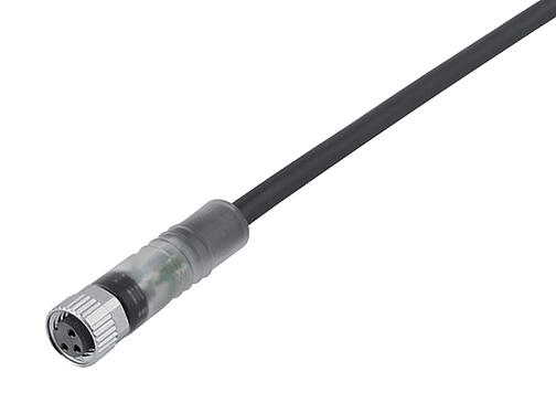 Illustration 77 3606 0000 50003-0200 - M8 Female cable connector, Contacts: 3, unshielded, moulded on the cable, IP67, UL, PUR, black, 3 x 0.34 mm², with LED PNP closer, 2 m