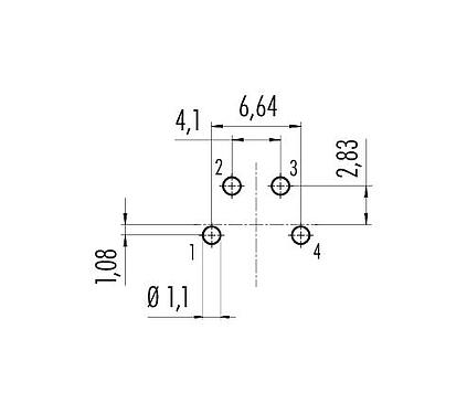 Conductor layout 09 0312 99 04 - M16 Female panel mount connector, Contacts: 4 (04-a), unshielded, THT, IP40, front fastened
