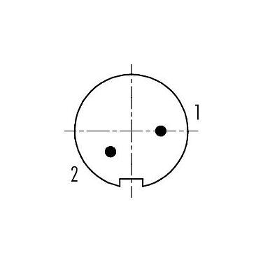 Disposition des contacts (Côté plug-in) 99 0401 10 02 - M9 Connecteur mâle, Contacts: 2, 3,5-5,0 mm, blindable, souder, IP67