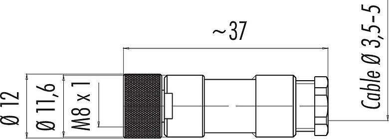 Dessin coté M8 Connecteur femelle, Contacts: 4, 3,5-5,0 mm, non blindé, souder, IP67, UL 2238