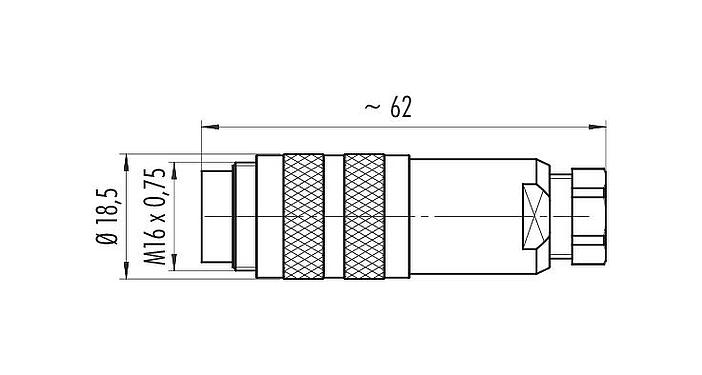 Scale drawing M16 Male cable connector, Contacts: 6 (06-a), 4.0-6.0 mm, shieldable, solder, IP67, UL 2238