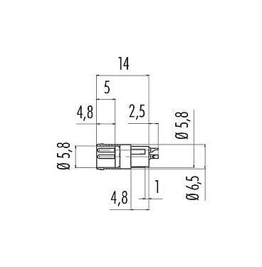 Scale drawing 09 3411 40 03 - Snap-In Male receptacle, Contacts: 3, unshielded, solder, IP65