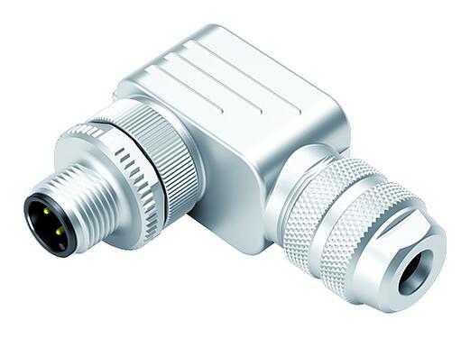 Illustration M12 Male angled connector, Contacts: 4, 4.0-6.0 mm, shieldable, screw clamp, IP67, UL 2238, with shielding ring