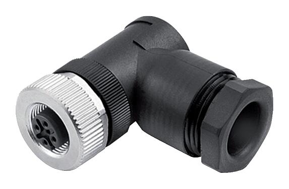 Illustration M12 Connecteur femelle coudé, Contacts: 4, 8,0-10,0 mm, non blindé, pince à visser, IP67, UL 2238, VDE, pour l'alimentation électrique