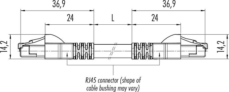 Scale drawing RJ45/RJ45 Connecting cable 2 RJ45 connector, Contacts: 8, shielded, Piercing technology, IP20, Ethernet CAT6a, TPE, green, 4 x 2 x AWG 24, 10 m