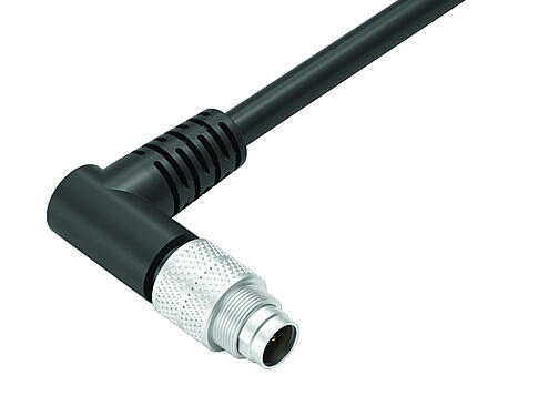 Illustration 79 1409 75 04 - M9 IP67 Male angled connector, Contacts: 4, shielded, moulded on the cable, IP67, PUR, black, 5 x 0.25 mm², 5 m