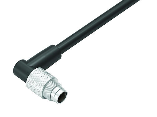 3D View 79 1455 275 05 - M9 IP67 Male angled connector, Contacts: 5, unshielded, moulded on the cable, IP67, PUR, black, 5 x 0.25 mm², 5 m