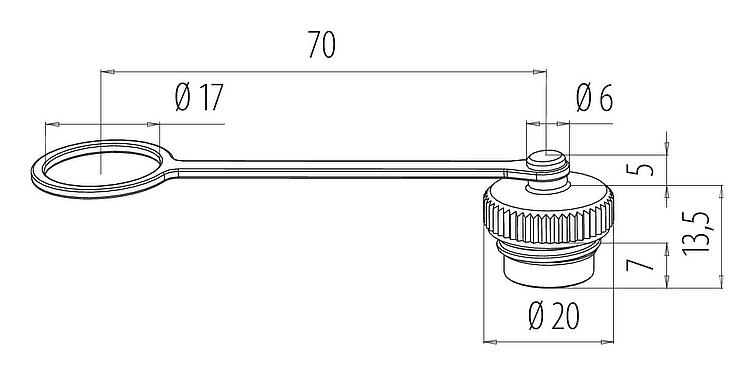 Dibujo a escala Tapa protectora, IP67, con correa de sujeción