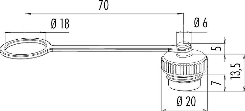 Dessin coté Capuchon de protection, IP67, avec sangle de retenue