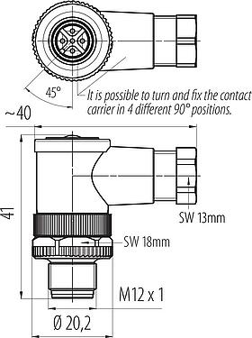 Scale drawing M12 Male angled connector, Contacts: 5, 4.0-6.0 mm, unshielded, screw clamp, IP67, UL 2238
