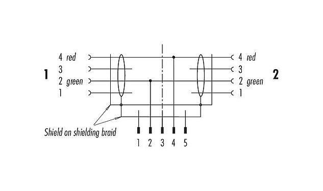 Schémas d’affectation des broches M12 Répartiteur de câbles connecteur mâle - 2 connecteurs femelle, Contacts: 2, blindé, surmoulé sur le câble, IP67, Profibus, PUR, violet, 2 x 0.25 mm², 2 m