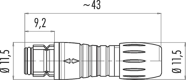 Scale drawing Snap-In Female cable connector, Contacts: 8, 3.5-5.0 mm, unshielded, solder, IP67, UL 2238