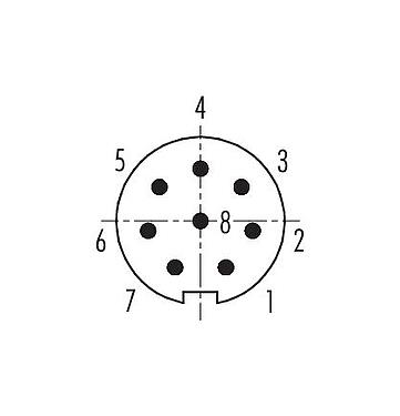 Disposición de los contactos (lado de la conexión) 09 0427 00 08 - M9 Enchufe de brida, Número de contactos: 8, sin blindaje, soldadura, IP67