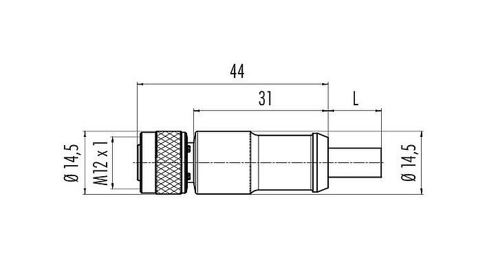Scale drawing M12 Female cable connector, Contacts: 4, shielded, moulded on the cable, IP67, Ethernet CAT5e, TPE, blue/green, 2 x 2 x AWG 24, 2 m