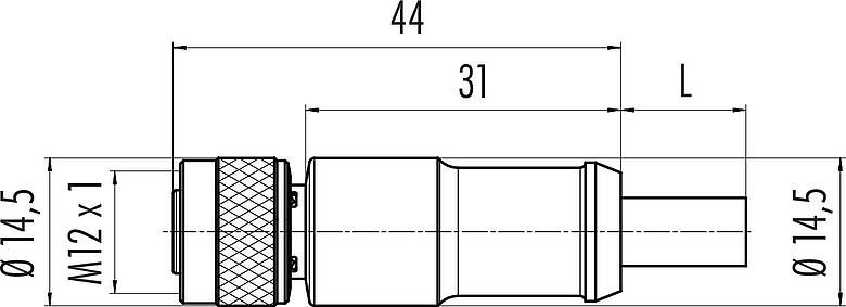 Scale drawing M12 Female cable connector, Contacts: 4, shielded, moulded on the cable, IP67, Ethernet CAT5e, TPE, teal, 2 x 2 x AWG 24, 2 m