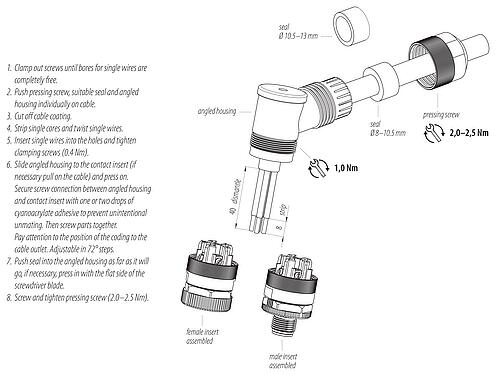 Instrucción de montaje 99 0639 58 05 - M12 Conector macho en ángulo, Número de contactos: 4+FE, 8,0-13,0 mm, sin blindaje, tornillo extraíble, IP67, UL, M12x1,0, para la fuente de alimentación (potencia)