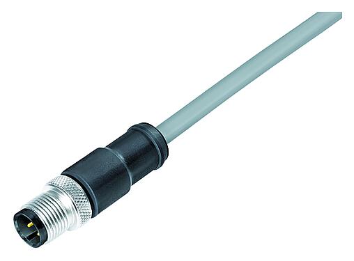 Illustration 77 3529 0000 20704-0200 - M12 Male cable connector, Contacts: 4, shielded, moulded on the cable, IP67, UL, PVC, grey, 4 x 0.34 mm², 2 m