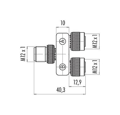 Scale drawing 79 5207 00 05 - M12 Twin distributor, Y-distributor, male M12x1 - 2 female M12x1, Contacts: 5/4, unshielded, pluggable, IP68, UL