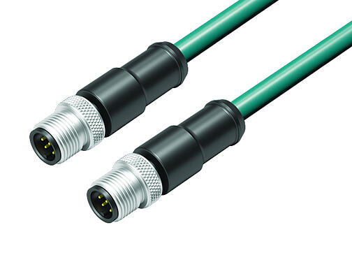 Ilustración 77 3529 3529 34708-0030 - M12-A Cable de conexión 2 conectore de cable macho, Número de contactos: 8, blindado, moldeado en el cable, IP67, Ethernet CAT5e, TPE, azul-verde, 4 x 2 x AWG 24, 0,3 m