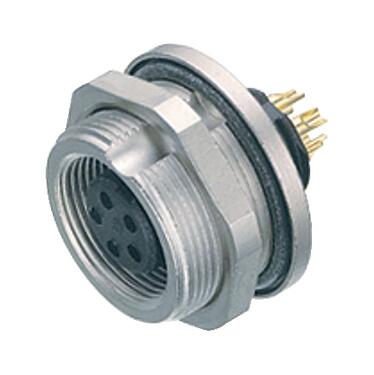 Illustration 09 0412 80 04 - M9 Female panel mount connector, Contacts: 4, unshielded, solder, IP67, front fastened