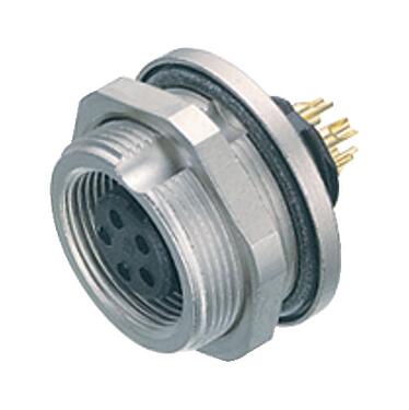 Illustration M9 Female panel mount connector, Contacts: 8, unshielded, solder, IP67, M12x0.5, Rear mounting