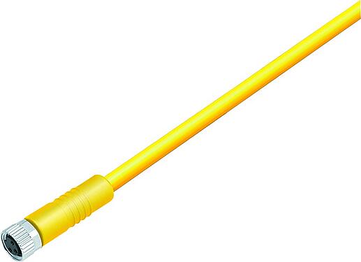 Illustration M8 Female cable connector, Contacts: 3, unshielded, moulded on the cable, IP67/IP69K, UL 2238, PLTC, PVC, yellow, 3 x AWG 22, 2 m