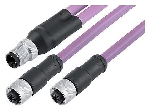 Illustration M12 Male cable splitter - 2 female cable connectors, Contacts: 2, shielded, moulded on the cable, IP67, Profibus, PUR, violet, 2 x 0.25 mm², 1 m