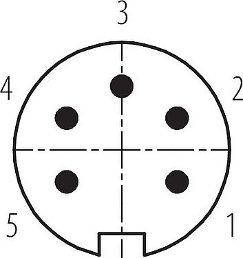 Contact arrangement (Plug-in side) M16 Male panel mount connector, Contacts: 5 (05-a), unshielded, solder, IP67, UL 2238, M18x0,75, Front mounting