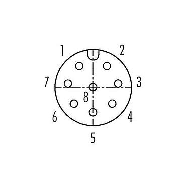 Disposition des contacts (Côté plug-in) M12 Traversée de panneau, Contacts: 8, blindé, enfichable, IP67, UL 2238, M12x1,0, Montage mural arrière