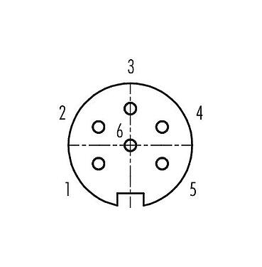Disposición de los contactos (lado de la conexión) 09 0144 70 06 - M16 Conector hembra en ángulo, Número de contactos: 6 (06-a), 4,0-6,0 mm, sin blindaje, soldadura, IP40