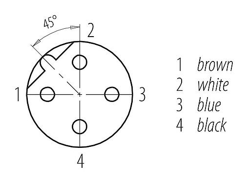 Contact arrangement (Plug-in side) M12 Lead-through for control cabinet, Contacts: 4, shielded, pluggable, IP67, UL 2238, Rear mounting