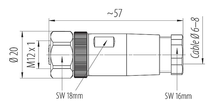 Dessin coté M12 Connecteur femelle, Contacts: 4, 6,0-8,0 mm, non blindé, pince à visser, IP67, Acier inoxydable