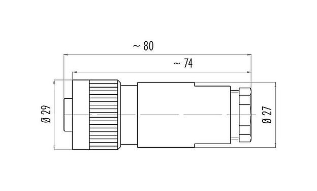 Dessin coté RD24 Connecteur femelle, Contacts: 6+PE, 10,0-12,0 mm, non blindé, sertir (Les contacts à sertir doivent être commandés séparément), IP67, UL, ESTI+, VDE, PG 13,5