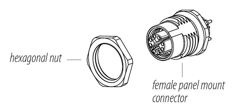 Instrucción de montaje M12 Toma de brida, Número de contactos: 8, blindable, THT, IP67, UL, M16x1,5, Montaje en pared