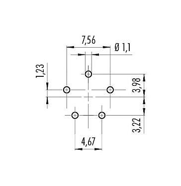 Conductor layout 09 0762 090 05 - Bayonet Female panel mount connector, Contacts: 5, unshielded, THT, IP54 unplugged