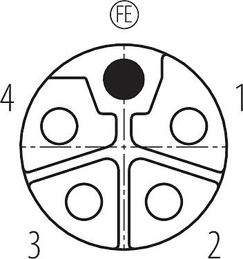 Disposition des contacts (Côté plug-in) M12 Encastrable femelle, Contacts: 5, non blindé, THR, IP68, UL 2238, Montage frontal