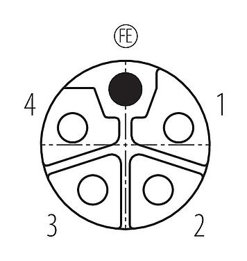 Disposition des contacts (Côté plug-in) M12 Embase femelle, Contacts: 4+FE, non blindé, THR, IP67, UL 2238, M16x1,5, Montage mural arrière